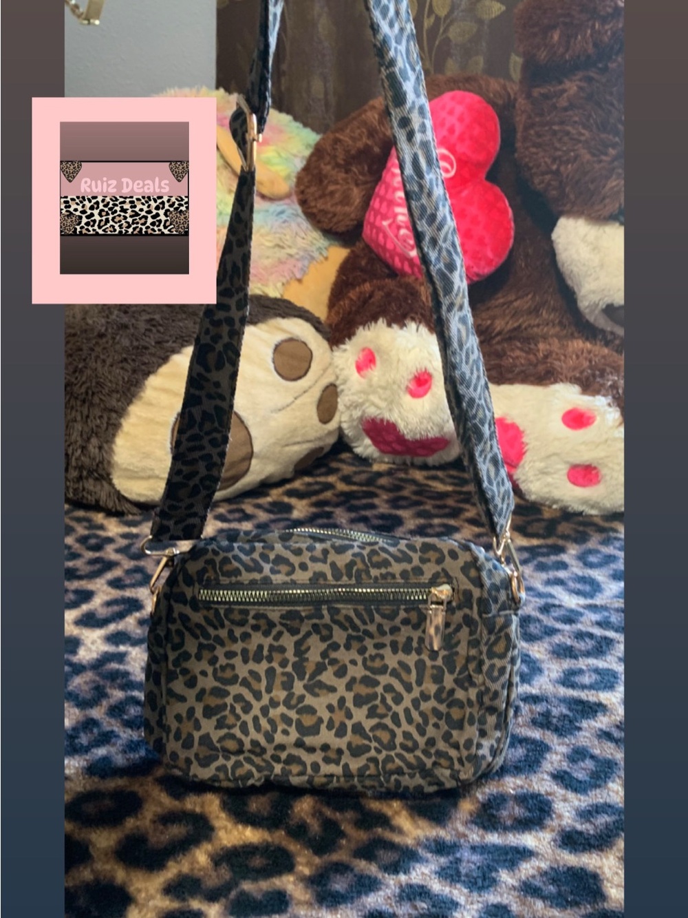 Leopard Print Crossbody Bag - Black/Tan